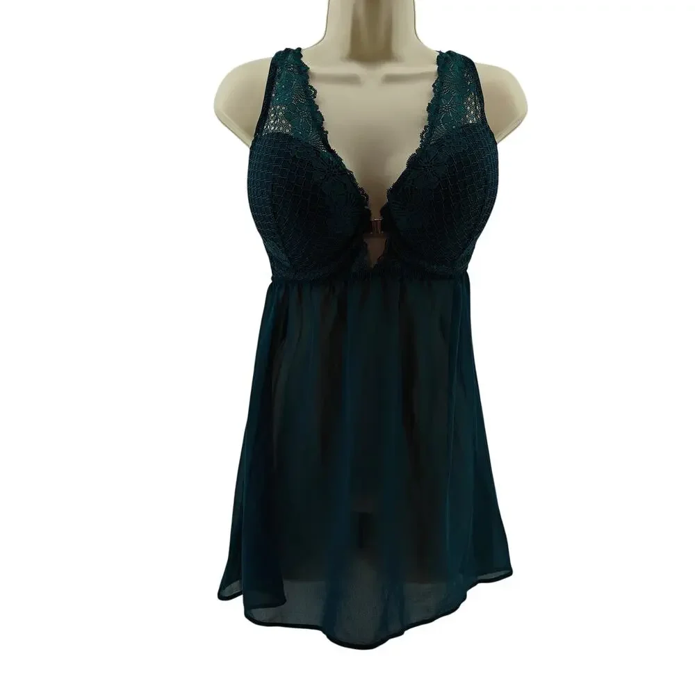 Auden Women's Medium Babydoll Lingerie Triangle Intimates Sleepwear Lace Teal